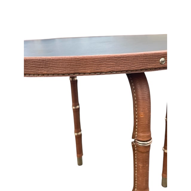 1950s Stitched Leather Side Table by Jacques Adnet, 1950s For Sale - Image 5 of 9