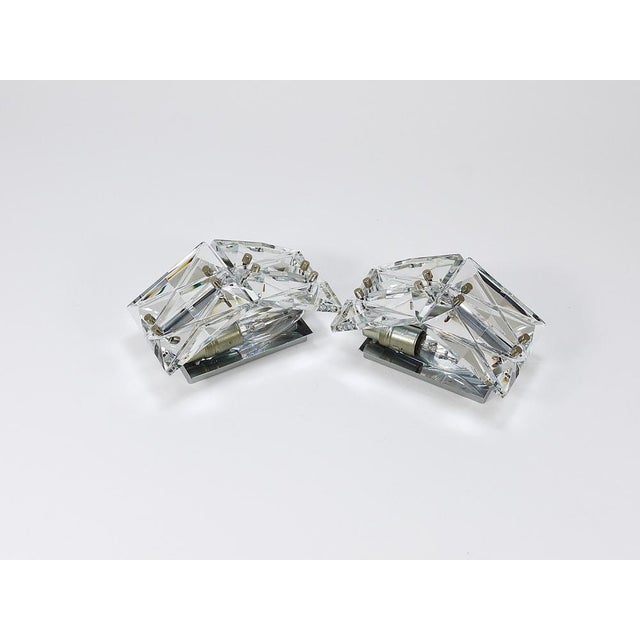 1970s Facetted Crystal & Chrome Sconces / Prism Glass Wall Lights attributed to Kinkeldey, 1970s, Set of 2 For Sale - Image 5 of 18