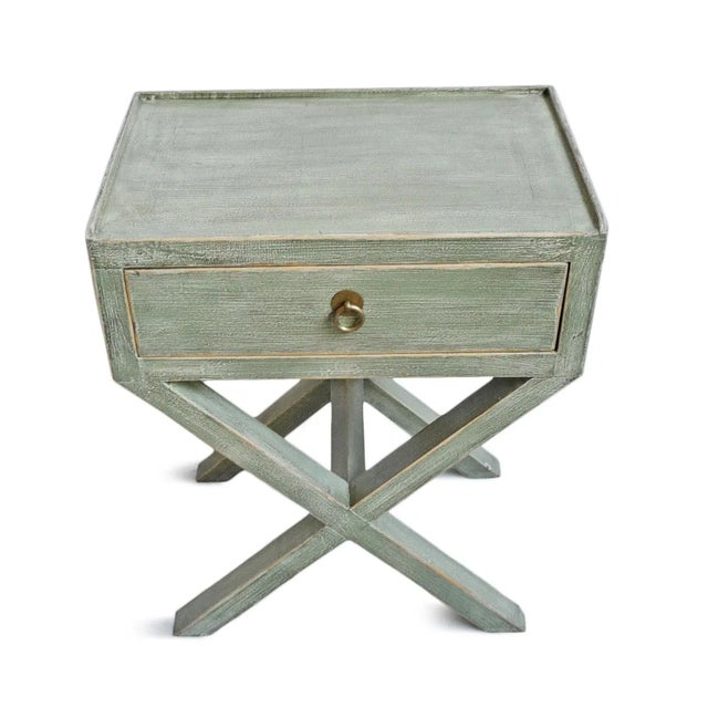Farmhouse Green Washed X Bedside Table For Sale - Image 3 of 9