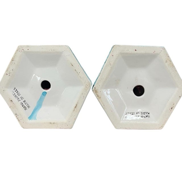 1980s 1980s Pair of Hand Painted Italian Ceramic Candlesticks For Sale - Image 5 of 6