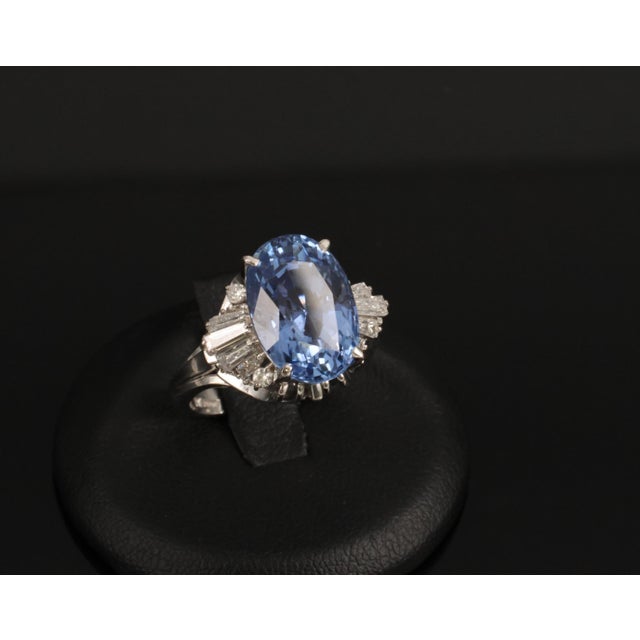 Metal Late 20th Century Fine 9.91ct Gia Ceylon No Heat Sapphire 0.74ct Diamond Platinum Ring Size 6.25 For Sale - Image 7 of 18