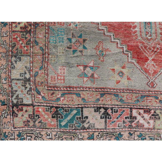 Blue Antique Turkish Oushak Rug With Red, Soft Blue, Teal, and Cream Accents For Sale - Image 8 of 13