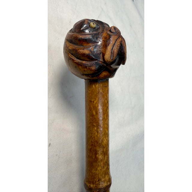 Antique 19th Century Hand Carved Folk Art Bull Dog Walking Stick Cane Sculpture For Sale In New York - Image 6 of 10