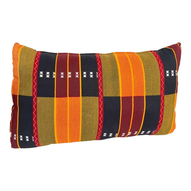 African Kente Cloth Throw Lumbar Pillow 17" W For Sale