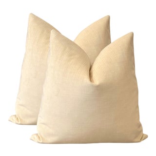 Contemporary French Vanilla Strie Down Pillows- a Pair For Sale