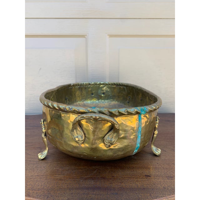 Brass English Country Brass Oval Cachepot With Paw Feet For Sale - Image 8 of 11