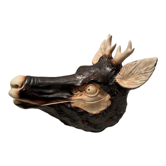 Fabulous Mancioli Porcelain Stag’s Head Tureen For Sale