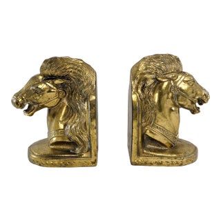 Pair of Mid Century Goldtone Stallion Horsehead Bookends BMPro For Sale