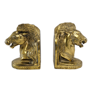 Pair of Mid Century Goldtone Stallion Horsehead Bookends BMPro