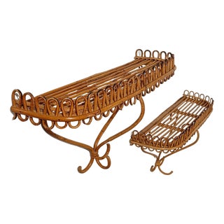 Mid-Century Italian Wall Consoles in Bamboo Rattan, 1960s, Set of 2 For Sale
