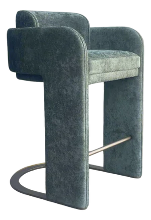 Indigo Upholstered Counter Chair in Green With Brass Base
