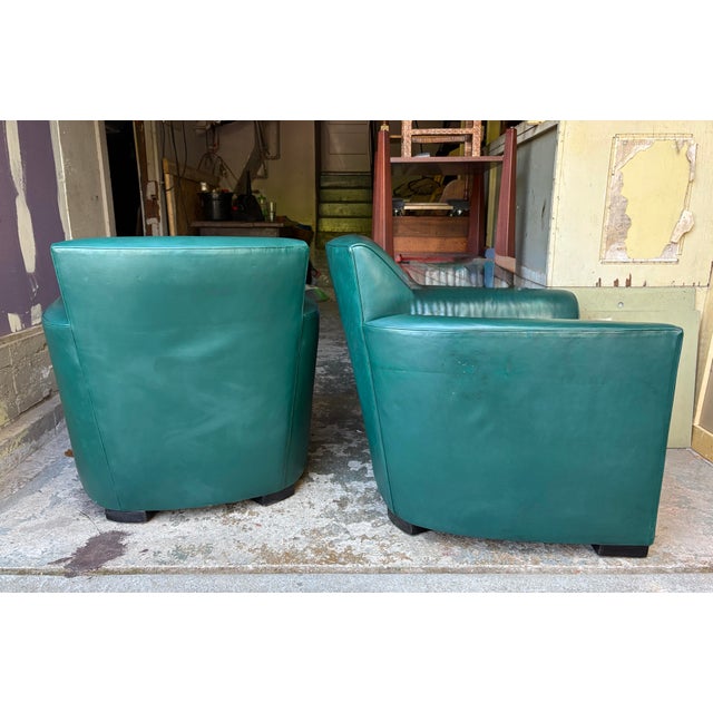 1990s Pair of John Hutton for Donghia "Noble" Green Leather Club Chairs For Sale - Image 10 of 12