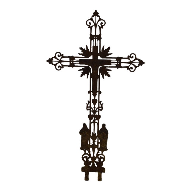 19th-Century French Cast Iron Cross W/Tips For Sale