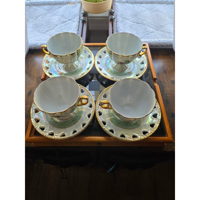 1920's early 30's tea set Cabinet kept never used prestine colors 22K liquid bright gold trim,solid gold handles,Zero gold...