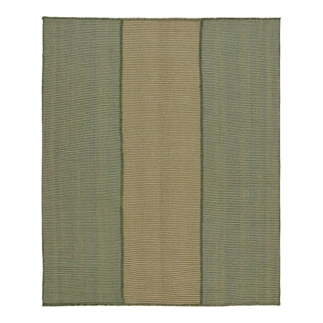 Rug & Kilim’s Modern Kilim in Beige & Green Stripes For Sale