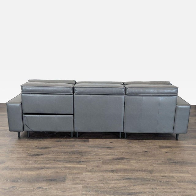 Animal Skin West Elm Axel Gray Leather Reclining Sectional Sofa With Motion Recliner For Sale - Image 7 of 8