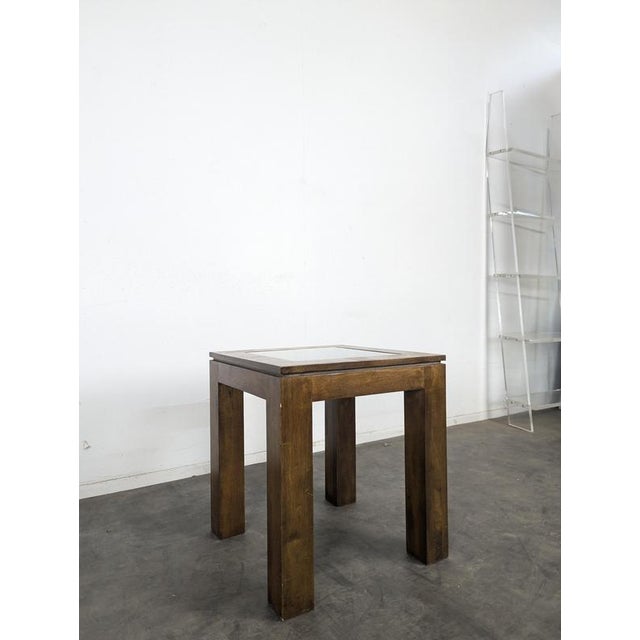 Square Wood End Table with Glass Top, 1980s For Sale - Image 3 of 8
