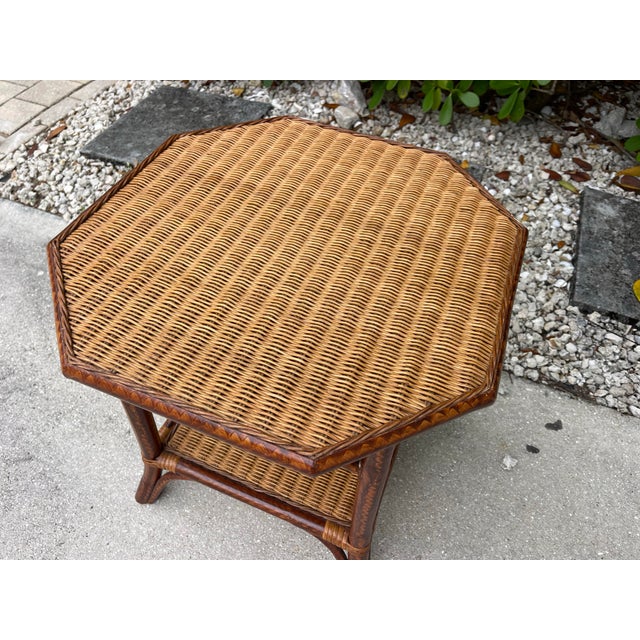 Palecek Vintage Palecek Tortoise Rattan & Wicker Side Table – Palm Beach Style For Sale - Image 4 of 11