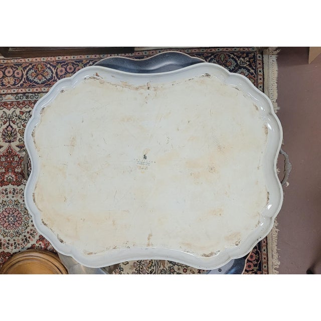 Chinoiserie Fine 1950s Blue & White Porcelain Bamboo Tray Table For Sale - Image 3 of 10