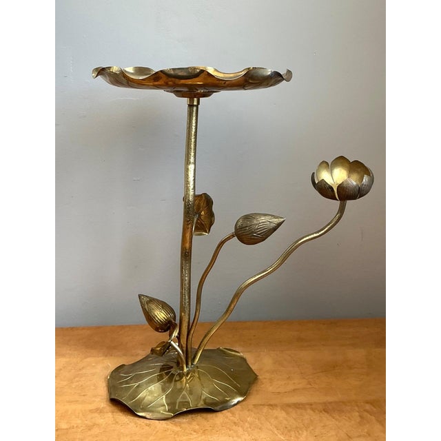 Metal Vintage Carole Stupell Brass Lotus Leaf Accent Table For Sale - Image 7 of 14