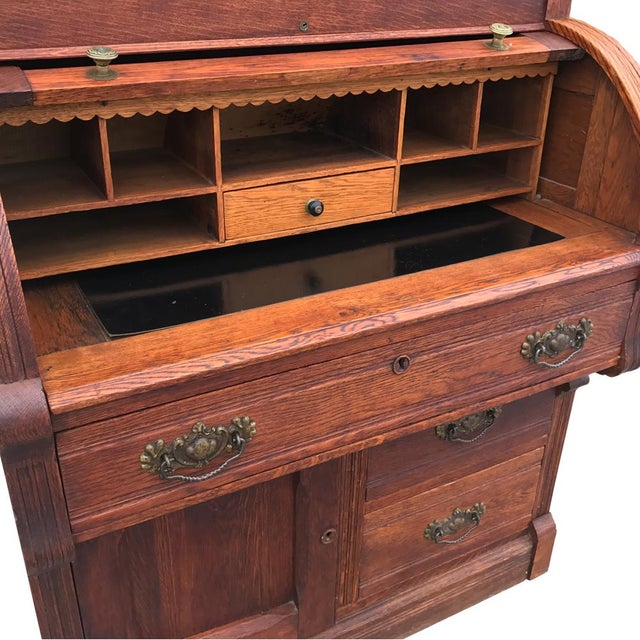 Antique Eastlake Victorian Oak Cylinder Secretary Bookcase Chairish