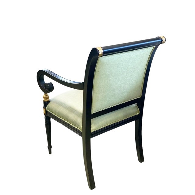 Mid Century French Style Black Lacquer Wood ArmChair W/Thai Silk For Sale - Image 4 of 7