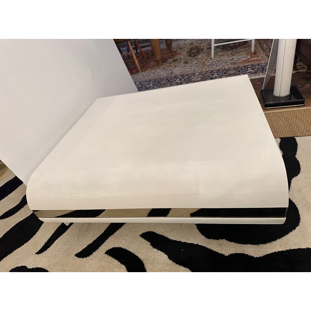 Linen Vintage White Painted Lacquered Linen Wrapped Coffee Table For Sale - Image 8 of 12