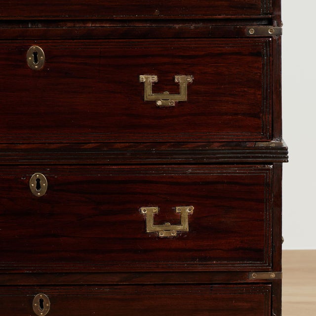 Antique English British Colonial Campaign Chest With Pullout Desk For Sale - Image 11 of 18