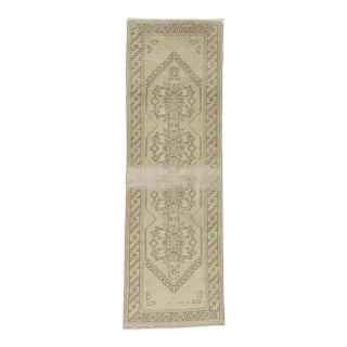Handknotted Vintage Distressed Washed Out Turkish Runner Rug - 3′2″ × 9′11″ For Sale