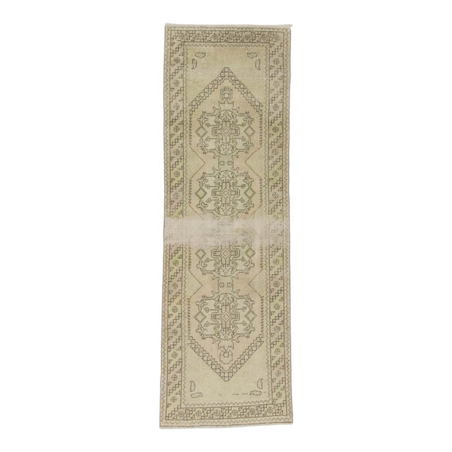 Handknotted Vintage Distressed Washed Out Turkish Runner Rug - 3′2″ × 9′11″ For Sale