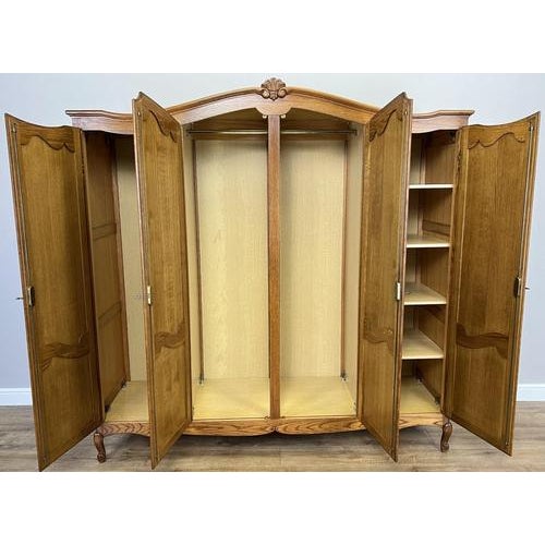 Wood Vintage French Louis XVI Style Carved Oak 4-Door Armoire For Sale - Image 7 of 8