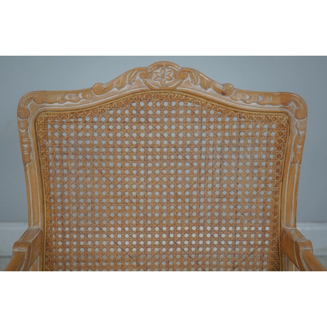 1980s Pair French Louis XV Cane Back Upholstered Armchairs For Sale - Image 5 of 12