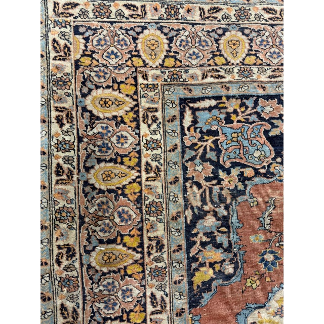 Late 19th Century Antique Tabriz Hadji Jalili (Haji Jalili) Rug 4'5" X 5'7" For Sale - Image 5 of 8