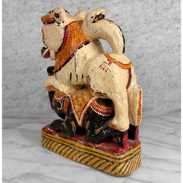 Vintage Hindu Gajasimha Foodog Lion W/ Elephant Painted Sculpture - 12" For Sale - Image 6 of 14