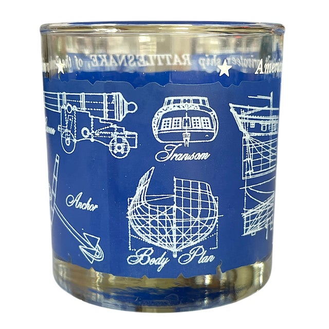 1950s 1950s Libbey Glass Tavern Shoppe Blue and White Nautical Sailing Ship Rocks Glasses - Set of 8 For Sale - Image 5 of 8