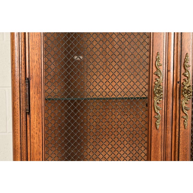 Thomasville French Regency Louis XVI Carved Walnut Lighted Breakfront Bookcase Cabinet For Sale - Image 12 of 17