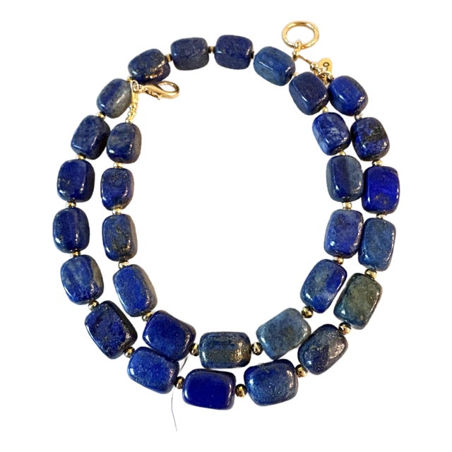 Lapis Beaded Necklace With Gold Tone Spacers and Clasp Designed by Matthew Izzo For Sale