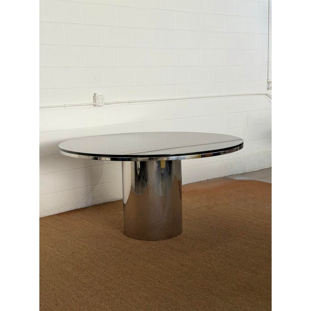 Mid-Century Modern 1970s Brueton Anello Black Granite and Stainless Steel Pedestal Round Dining Table For Sale - Image 3 of 12