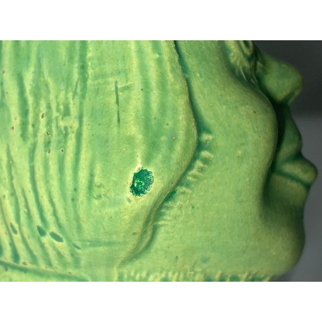 Green Antique Glazed Stoneware Face Creamer: Green Ceramic Girl For Sale - Image 8 of 10
