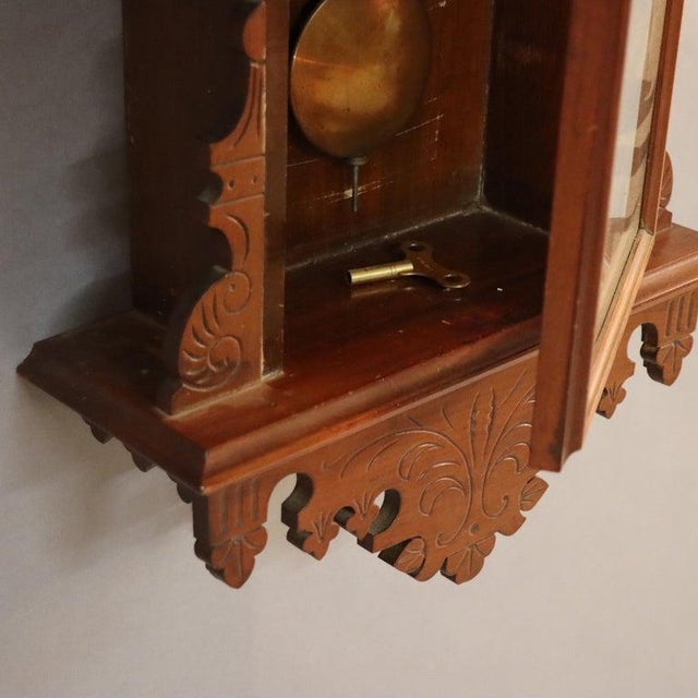 Oversized Antique Chip Carved Walnut Calendar Clock C1890 For Sale - Image 15 of 16