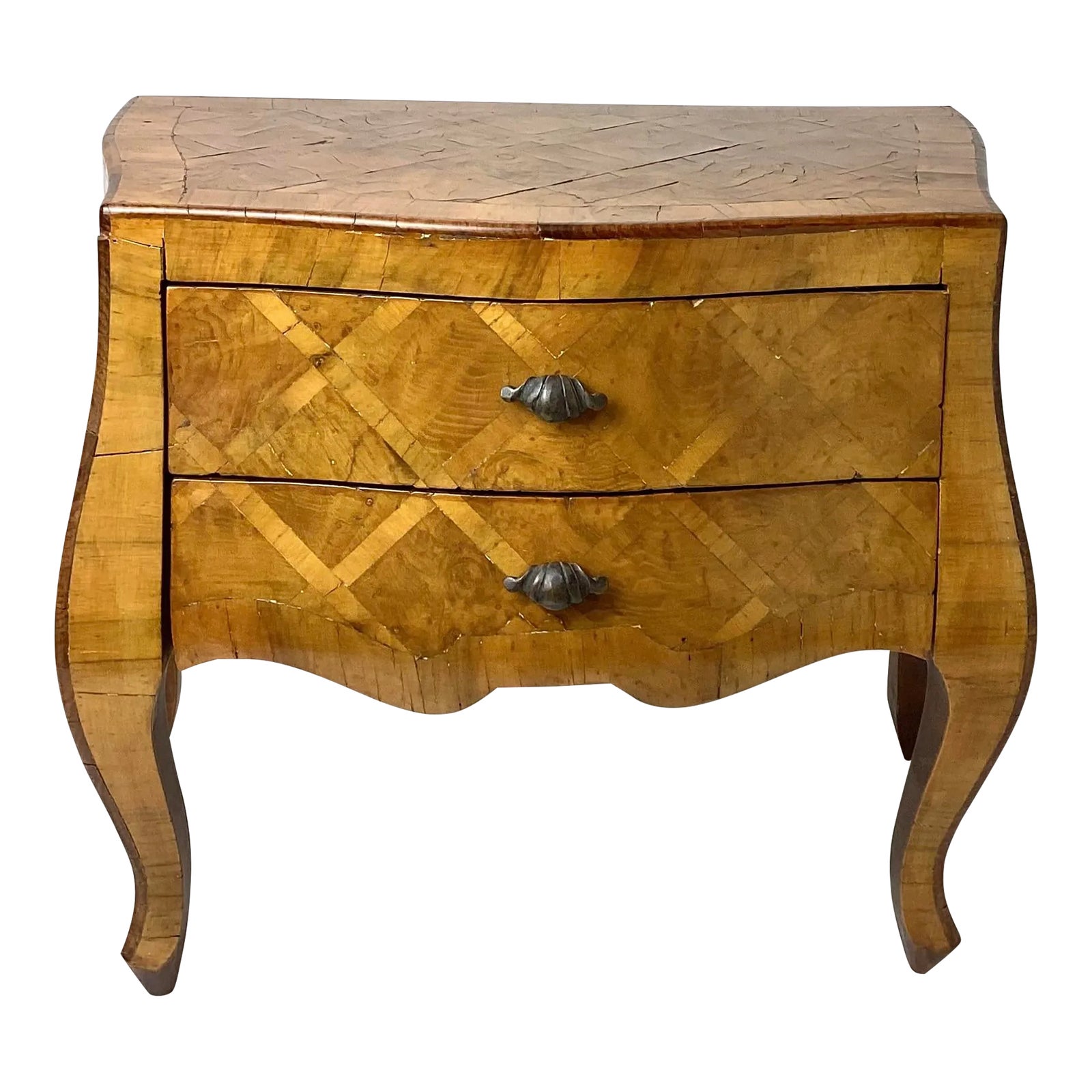 1940s Italian Parquetry Two Drawer Mini Commode With Shell Form Handles ...