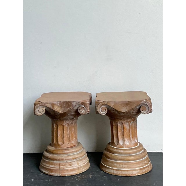 Vintage Corinthian Column Pedestal Low Stools - A Pair For Sale - Image 15 of 16