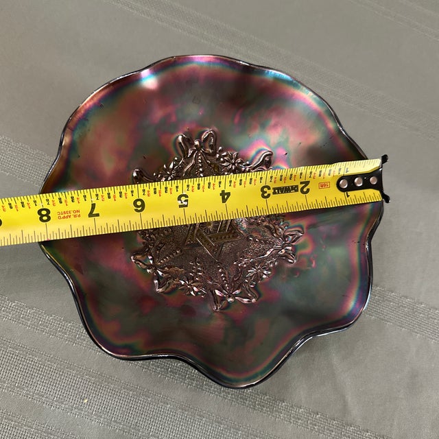 Vintage Northwoods Star of David Carnival Glass Amythest Base Bowl For Sale - Image 11 of 12