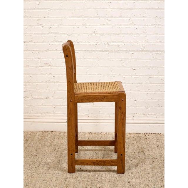 Mid-Century Modern Oak Vintage Rattan Counter Height Chair For Sale - Image 3 of 7
