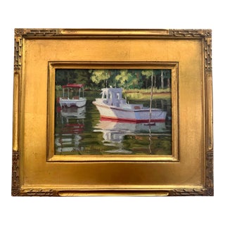 Crab Boat Coastal Oil Painting “Sunday Rest” by Will Williams For Sale