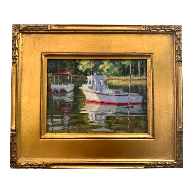 Crab Boat Coastal Oil Painting “Sunday Rest” by Will Williams For Sale