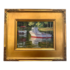 Crab Boat Coastal Oil Painting “Sunday Rest” by Will Williams