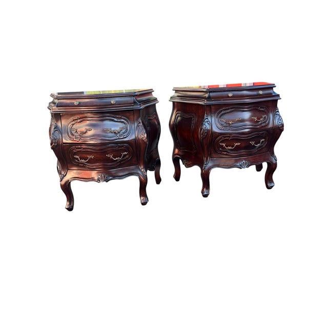French Late 20th Century Pair French Louis Xv Style Bombay Nightstands For Sale - Image 3 of 18