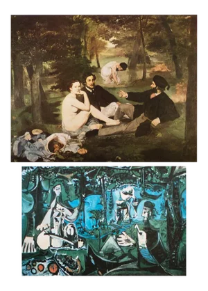 After Manet and Picasso "Lunch on the Grass", Vintage Prints Set of 2