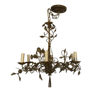 Restoration Hardware Distressed Gold Metal Floral Chandelier For Sale